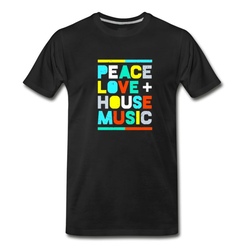 Men's House Music T-Shirt EDM DJ Shirt, Peace, Love & House Music T-Shirt - Black