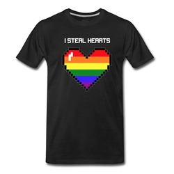 Men's I Steal Hearts Funny LGBT Valentines Couples Shirts T-Shirt - Black