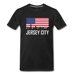 Men's Jersey City New Jersey Skyline American Flag T-Shirt - Black