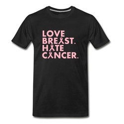 Men's Love Breast. Hate Cancer. Breast Cancer Awareness) T-Shirt - Black