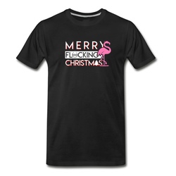 Men's Merry Flock Christmas Flamingo Christmas T-Shirt - Black