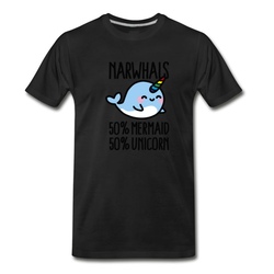 Men's Narwhales 50% mermaid 50% unicorn T-Shirt - Black