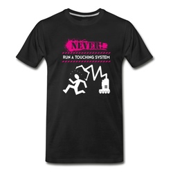 Men's Never Run A Touching System Funny Robotics T-Shirt - Black