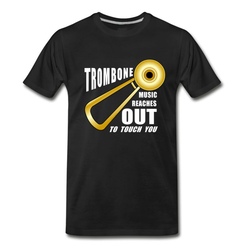 Men's Trombone Reaches Out White Text T-Shirt - Black